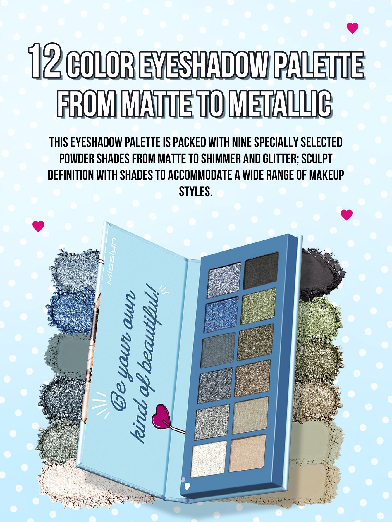 Misslyn Matt x Metallic Eyeshadow Palette 12colori