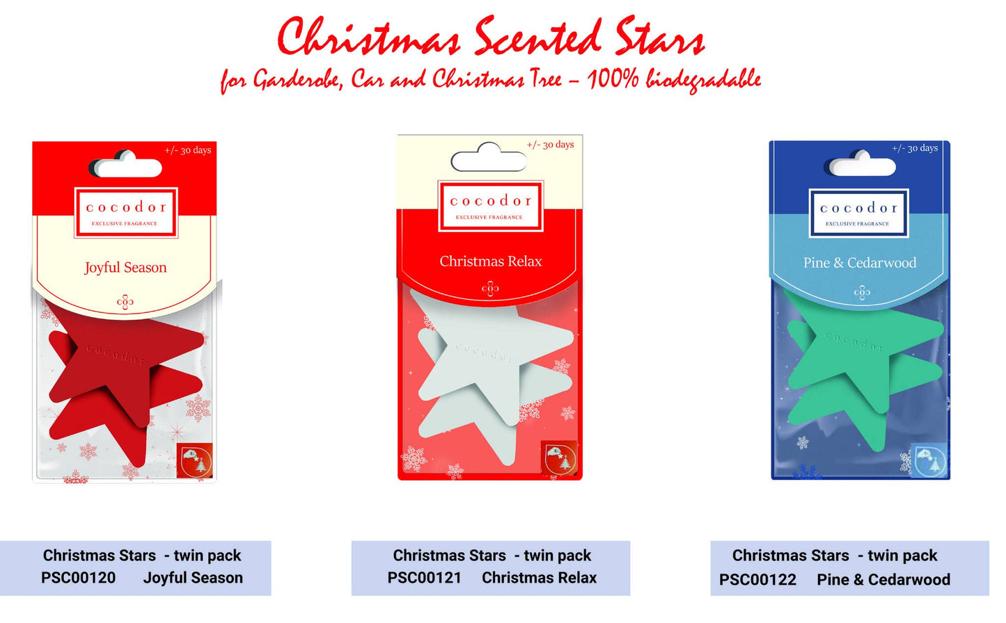 Cocodor 2 stelle profumate per auto e armadi/Christmas Relax