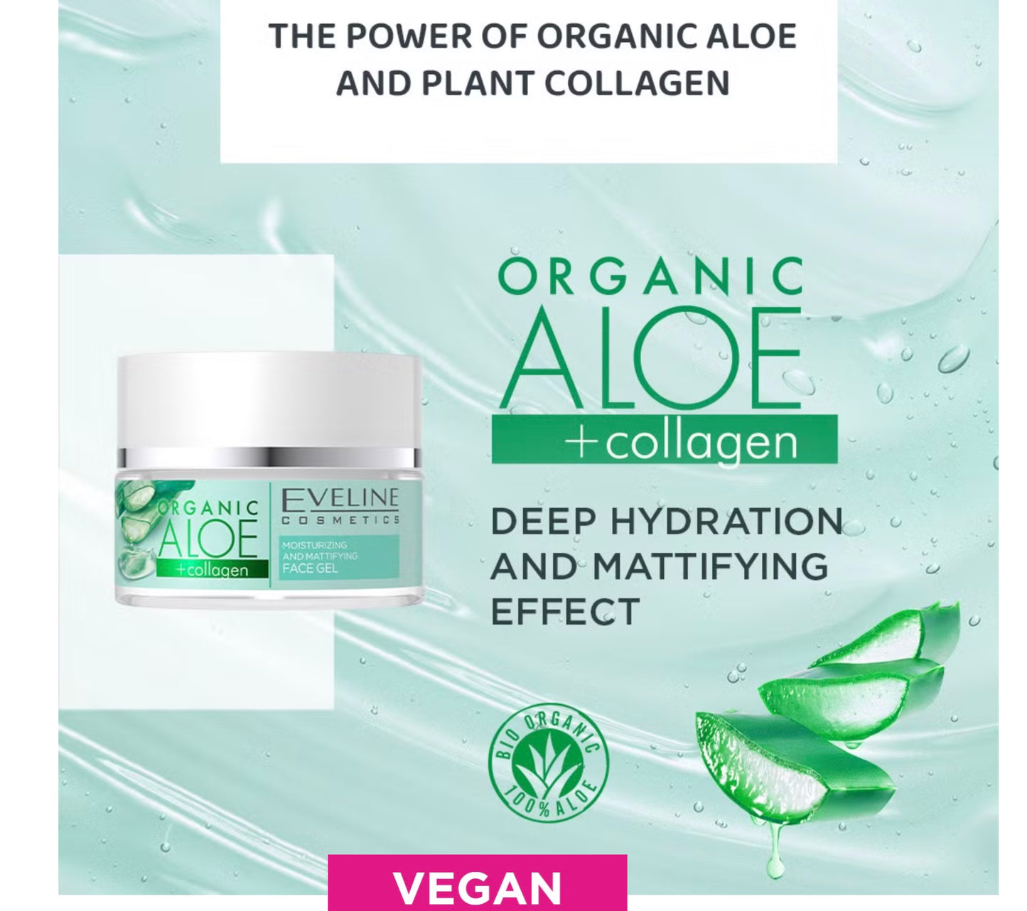 Eveline Cosmetics Organic Aloe + Collagen moisturizing and mattifying face gel