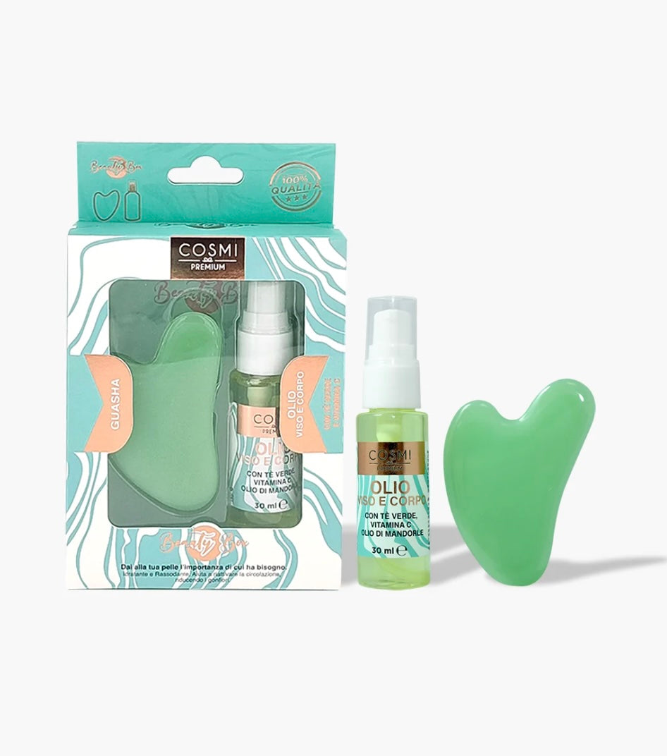 Huile visage et corps Cosmi Premium et Gua Sha