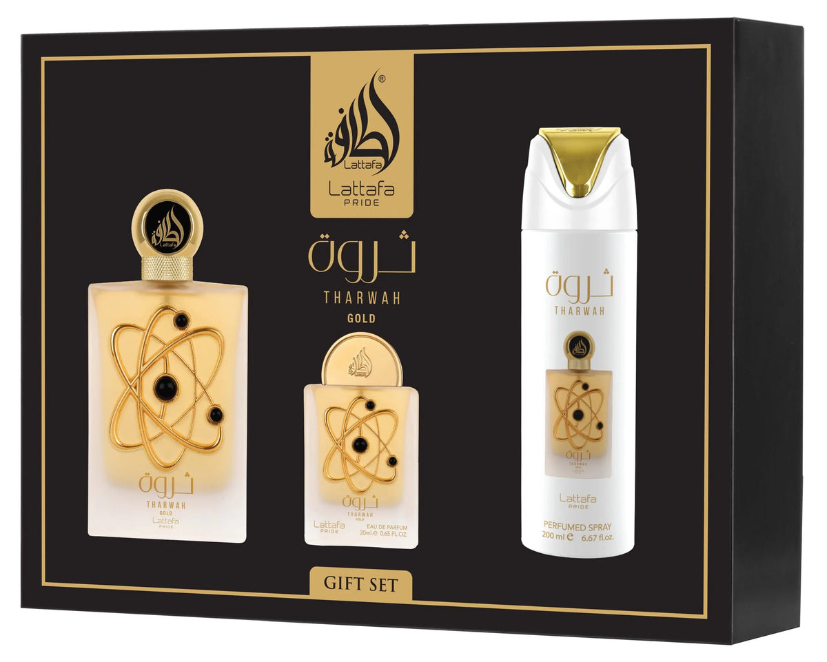 Lattafa Pride Tharwah Gold edp 100ml + edp 20ml + deo spray 200ml