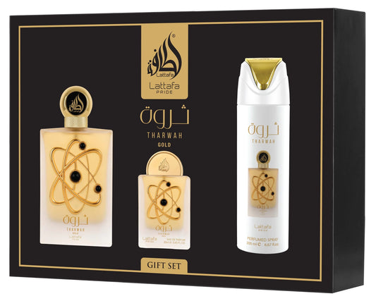Lattafa Pride Tharwah Gold edp 100ml + edp 20ml + deo spray 200ml