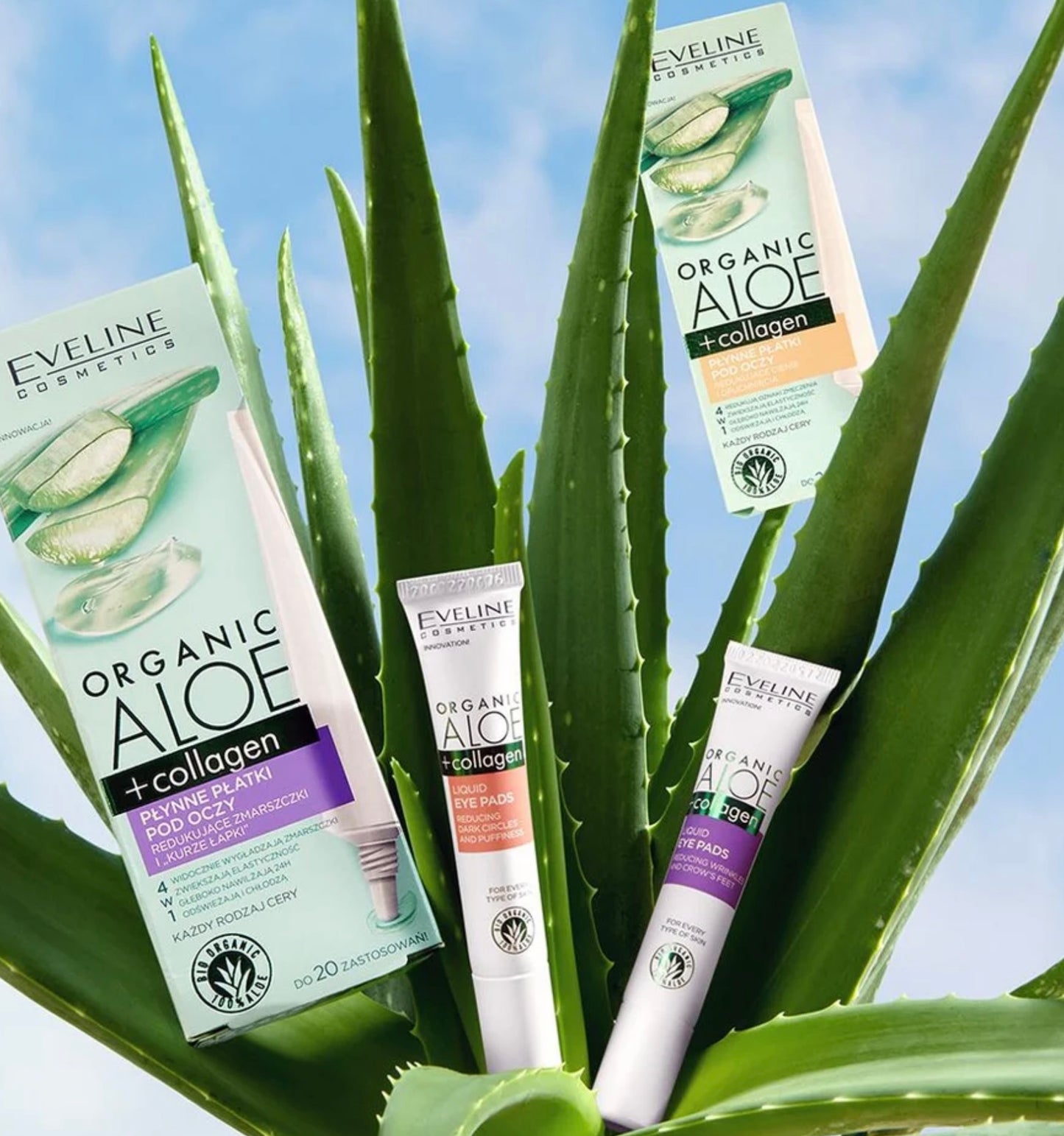 Eveline Cosmetics organic aloe+collagen liquid eye pads reducing dark circles and puffiness