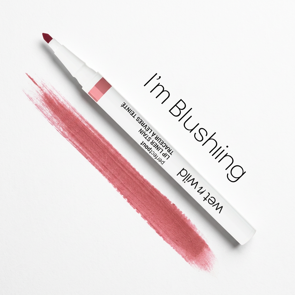 Wet n Wild Lip Liner Stain I'm Blushing con pennellata colore illustrativa