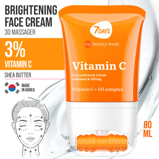 7Days Crema viso massaggiante 3D, luminosità e lifting, Vitamina C 80ml