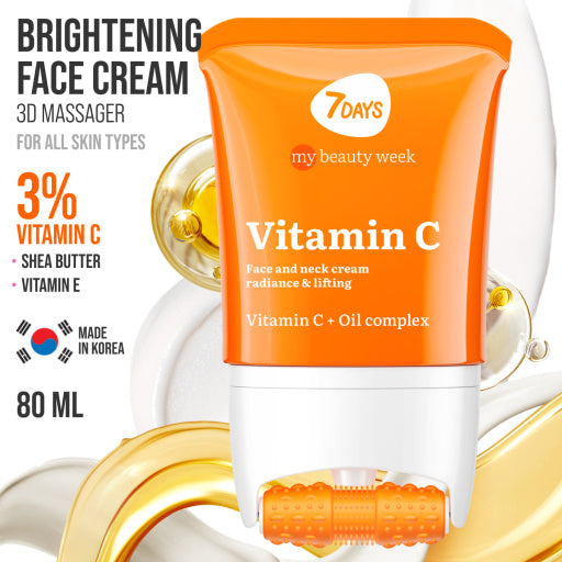 7Days Crema viso massaggiante 3D, luminosità e lifting, Vitamina C 80ml